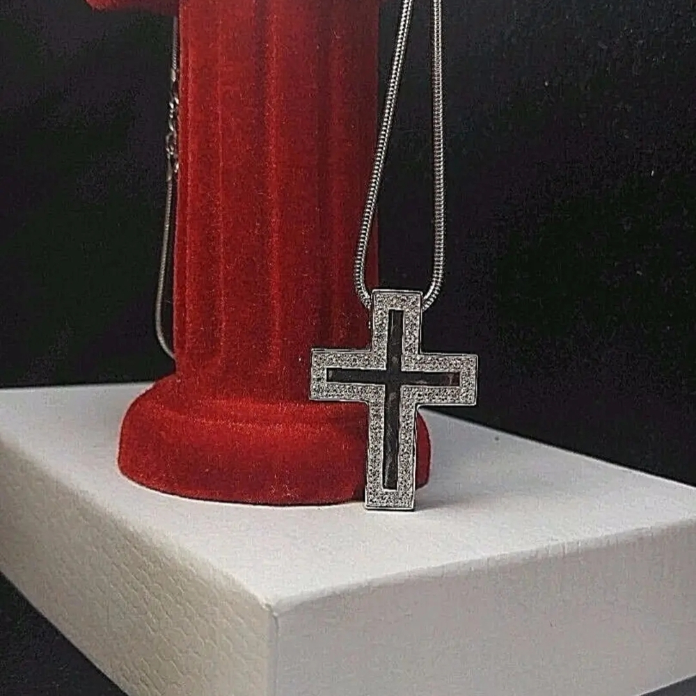 Guess Silver Cross Necklace with Crystal Details